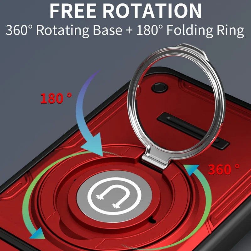 For Motorola Moto G06 4G / G06 Power 4G Case with Slide Camera Cover Ring Kickstand PC + TPU Phone Shell - Red