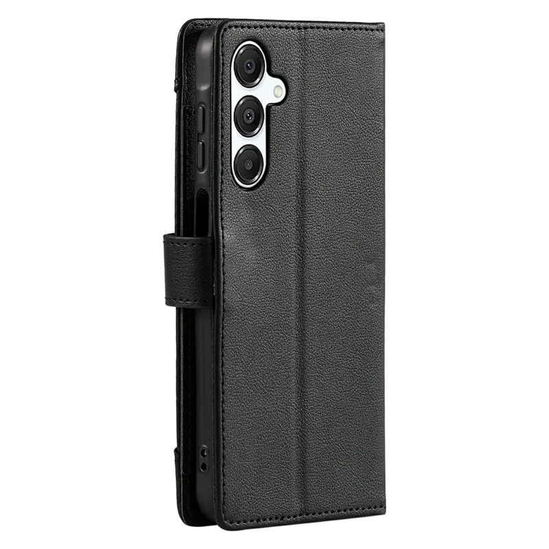 Wallet Case for Samsung Galaxy S24 FE Litchi Texture Zipper Pocket Stand Leather Flip Phone Cover with Wrist Strap - Black