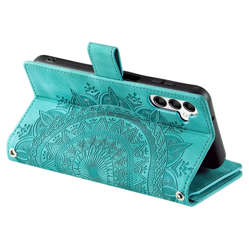 For Samsung Galaxy S26 FE Wallet Case Mandala Flower Pattern PU Leather Phone Cover with Wrist Strap - Mint Green