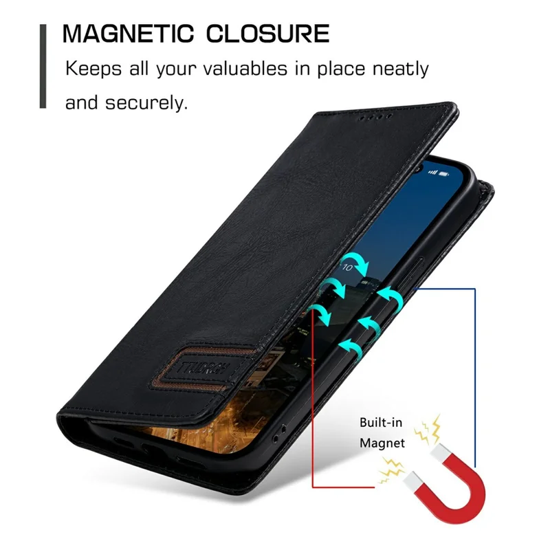 TTUDRCH Style 007 Leather Case For Samsung Galaxy S26 FE RFID Blocking Wallet Stand Phone Cover - Black