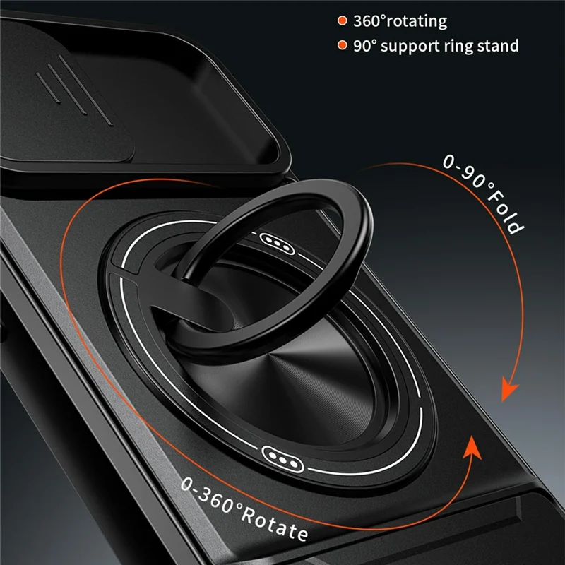 Funda magnética para iPhone 17e / 16e con soporte de anillo, soporte plegable TPU PC cubierta de teléfono con deslizador de lente de cámara - Negro