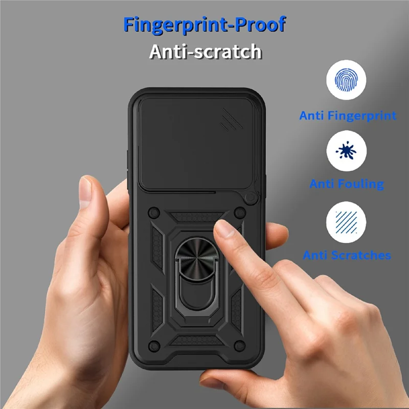 For ZTE Blade V80 Pro 4G Case with Slide Camera Lid PC + TPU Kickstand Phone Cover - Black