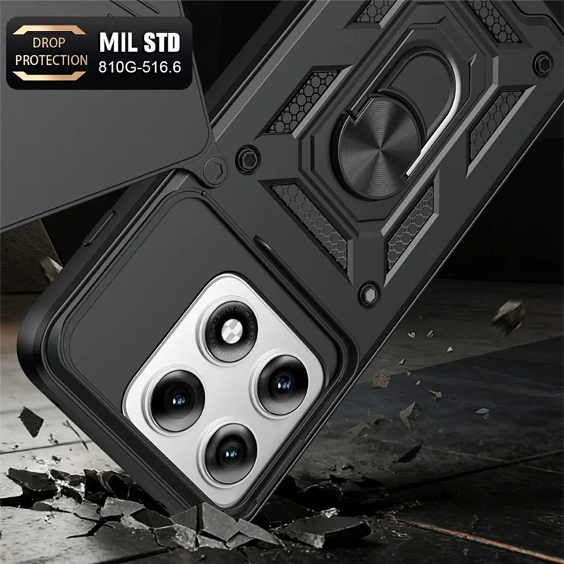 Capa para Motorola Edge 70 Pro 5G com Tampa de Câmara Deslizante, Capa com Suporte PC + TPU - Preto