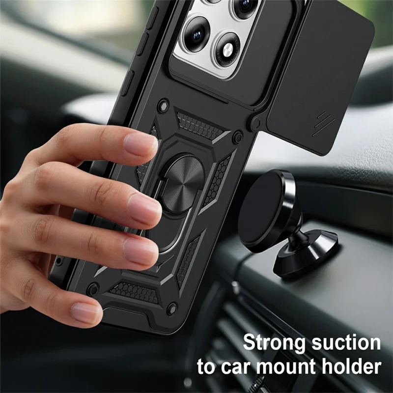 Capa para Motorola Edge 70 Pro 5G com Tampa de Câmara Deslizante, Capa com Suporte PC + TPU - Preto