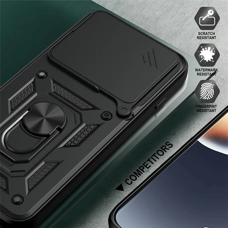 Capa para Motorola Edge 70 Pro 5G com Tampa de Câmara Deslizante, Capa com Suporte PC + TPU - Preto
