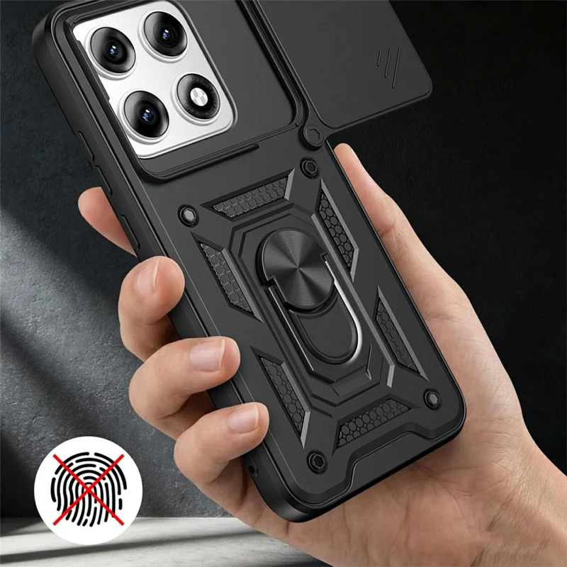 Capa para Motorola Edge 70 Pro 5G com Tampa de Câmara Deslizante, Capa com Suporte PC + TPU - Preto