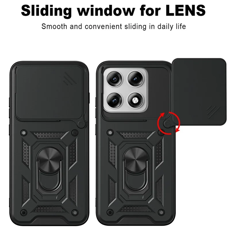 Capa para Motorola Edge 70 Pro 5G com Tampa de Câmara Deslizante, Capa com Suporte PC + TPU - Preto