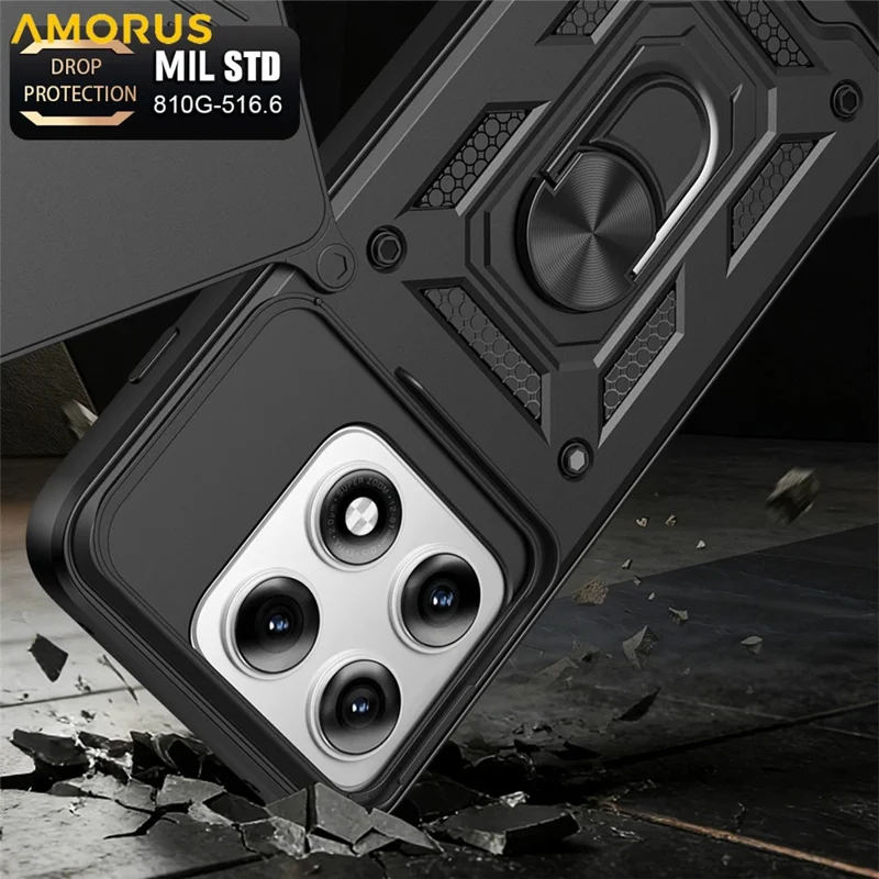 AMORUS til Motorola Edge 70 Pro 5G Taske med kickstand i PC + TPU med skydelinsebeskytter - Sort