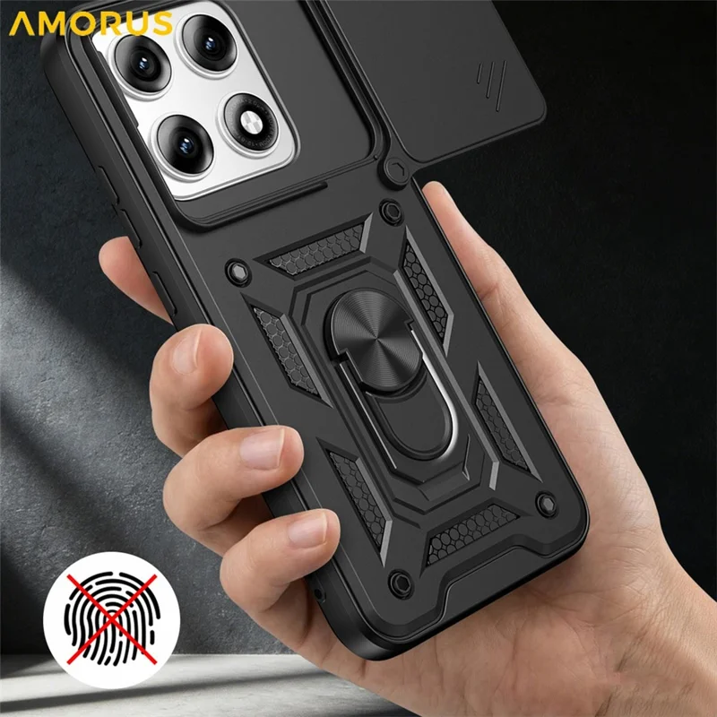AMORUS til Motorola Edge 70 Pro 5G Taske med kickstand i PC + TPU med skydelinsebeskytter - Sort