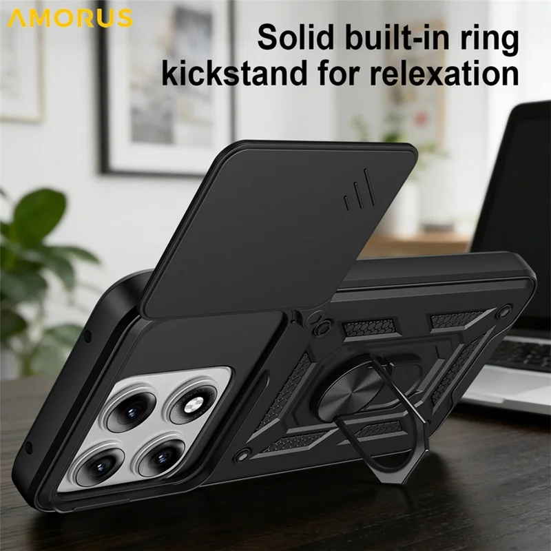 AMORUS til Motorola Edge 70 Pro 5G Taske med kickstand i PC + TPU med skydelinsebeskytter - Sort