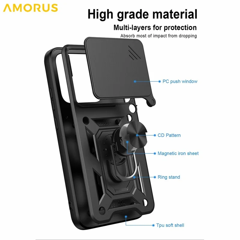 AMORUS til Motorola Edge 70 Pro 5G Taske med kickstand i PC + TPU med skydelinsebeskytter - Sort