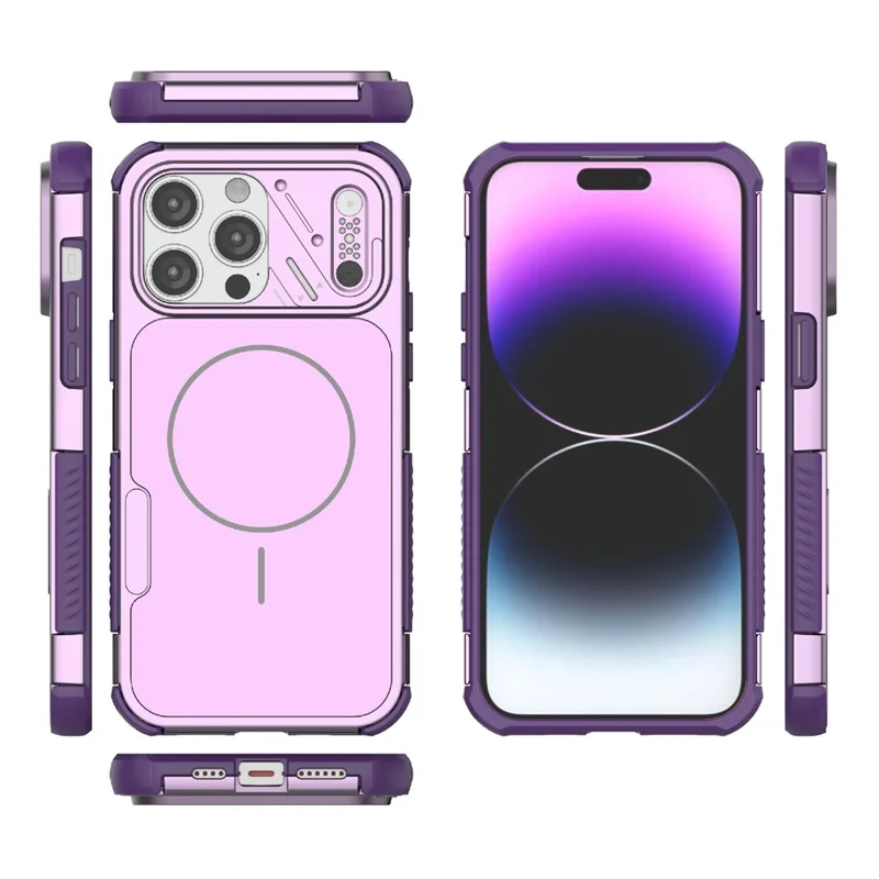 Für iPhone 14 Pro Hülle stoßfest Airbag PC+TPU Handyhülle kompatibel mit MagSafe - Lila
