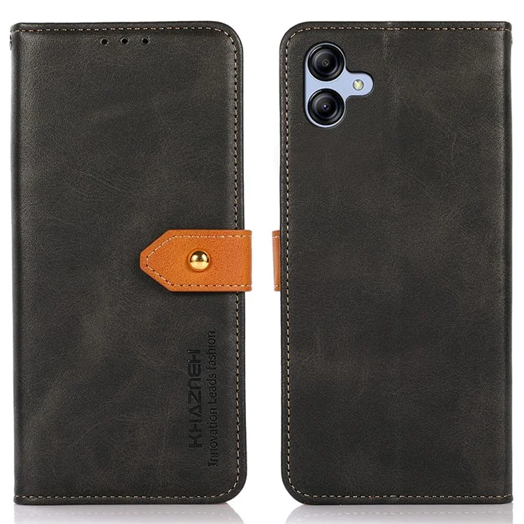 KHAZNEH Für Samsung Galaxy A04e 4G / F04 4G / M04 4G Kratzfeste Kalbsleder-Textur Handyständer Hülle PU-Leder Gold Schnalle Folio Flip Brieftasche Cover - Schwarz