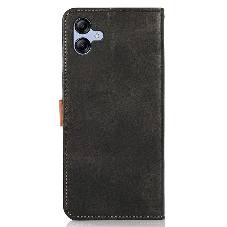 KHAZNEH Für Samsung Galaxy A04e 4G / F04 4G / M04 4G Kratzfeste Kalbsleder-Textur Handyständer Hülle PU-Leder Gold Schnalle Folio Flip Brieftasche Cover - Schwarz