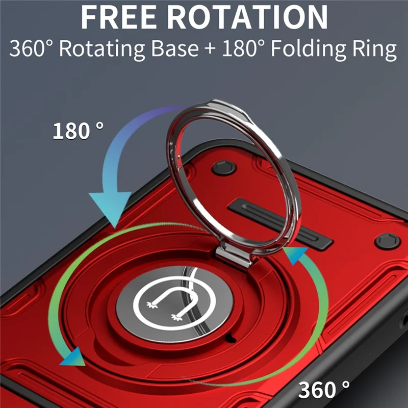 For Samsung Galaxy S25 Case with Slide Camera Cover Ring Kickstand PC + TPU Phone Shell - Red