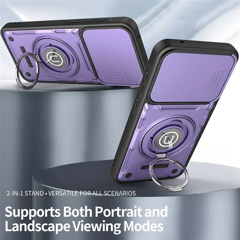 Étui pour Samsung Galaxy A57 5G avec couvercle coulissant pour appareil photo, anneau support, coque de téléphone en PC + TPU - Violet