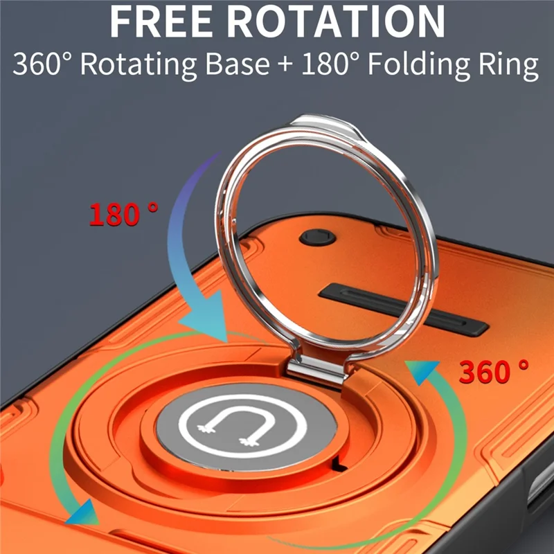 For iPhone 17 Pro Case with Slide Camera Cover Ring Kickstand PC + TPU Phone Shell - Orange