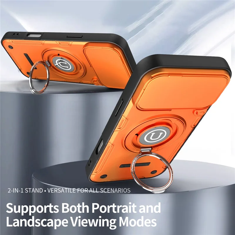 For iPhone 17 Pro Case with Slide Camera Cover Ring Kickstand PC + TPU Phone Shell - Orange