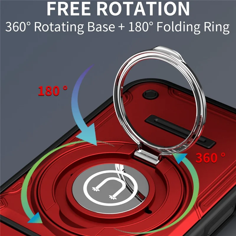 For iPhone 17 Case with Slide Camera Cover Ring Kickstand PC + TPU Phone Shell - Red