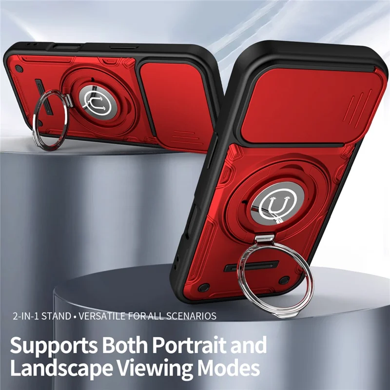 For iPhone 17 Case with Slide Camera Cover Ring Kickstand PC + TPU Phone Shell - Red