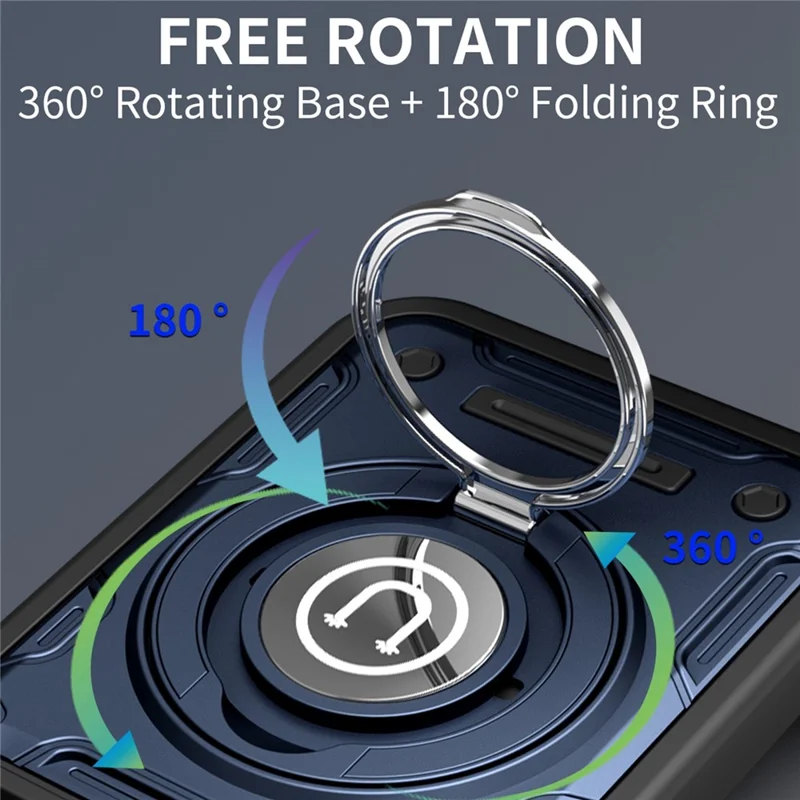 For Google Pixel 10 Pro XL Case with Slide Camera Cover Ring Kickstand PC + TPU Phone Shell - Dark Blue