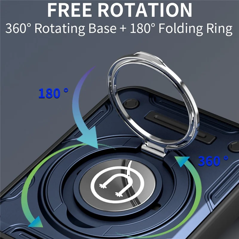 For Google Pixel 10 / Pixel 10 Pro Case with Slide Camera Cover Ring Kickstand PC + TPU Phone Shell - Dark Blue