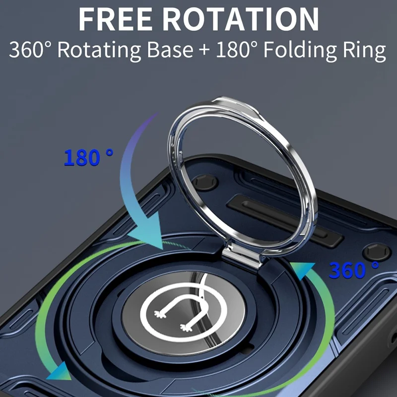 For Google Pixel 9 / Pixel 9 Pro Case with Slide Camera Cover Ring Kickstand PC + TPU Phone Shell - Dark Blue