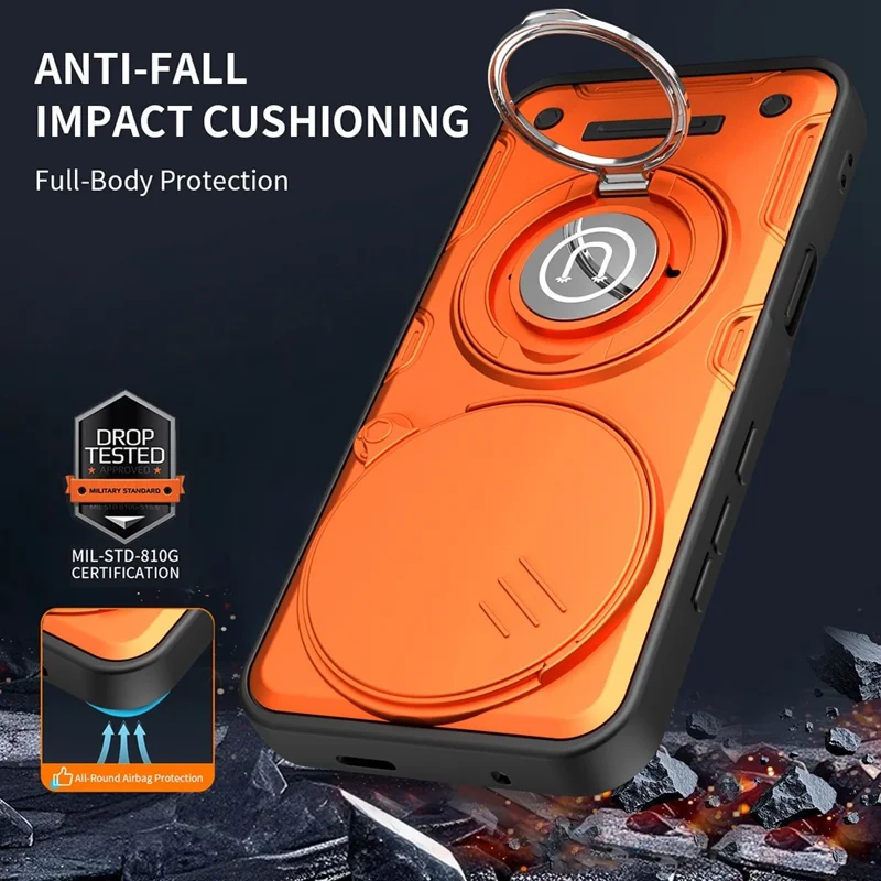 Чехол для Honor Magic8 Pro 5G с раздвижной крышкой камеры, кольцом-подставкой, из ПК и ТПУ — Оранжевый
