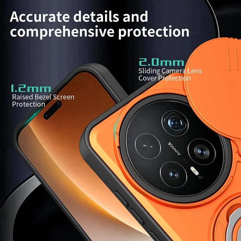 Чехол для Honor Magic8 Pro 5G с раздвижной крышкой камеры, кольцом-подставкой, из ПК и ТПУ — Оранжевый