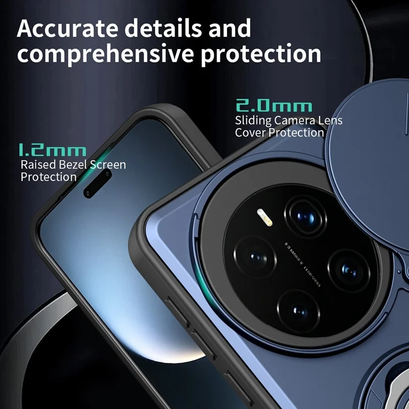 غطاء لهاتف Honor Magic7 Pro 5G مع غطاء كاميرا منزلق وحلقة دعامة وغطاء هاتف من مادة البولي كربونات + TPU - أزرق داكن