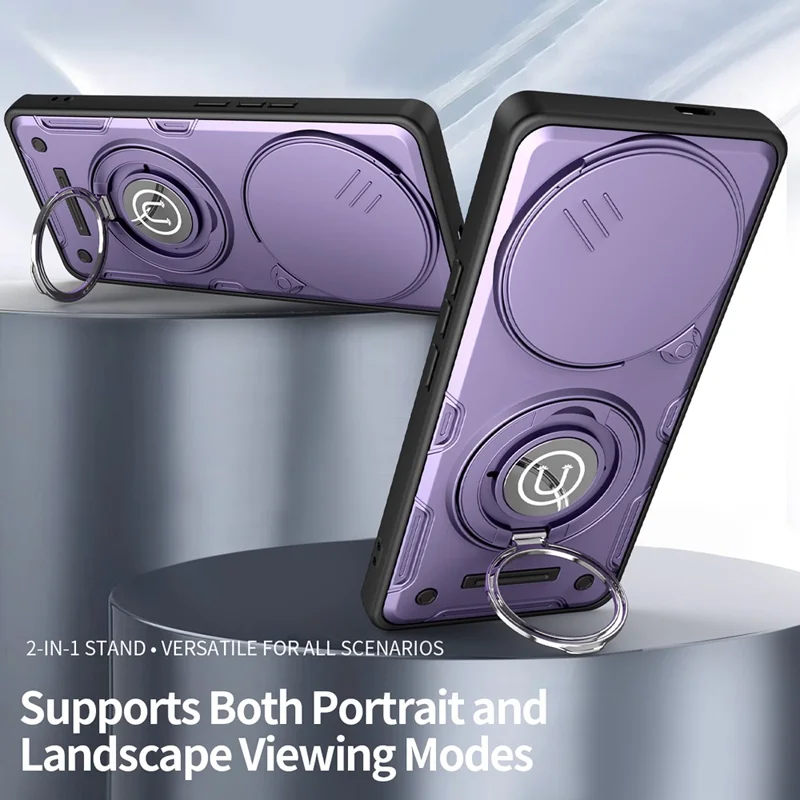 Telefonhölse för Honor Magic7 Lite 5G / X60 Pro 5G / X9c 5G Ringstöd PC + TPU-skåll med glidande kamerahölja - Lila