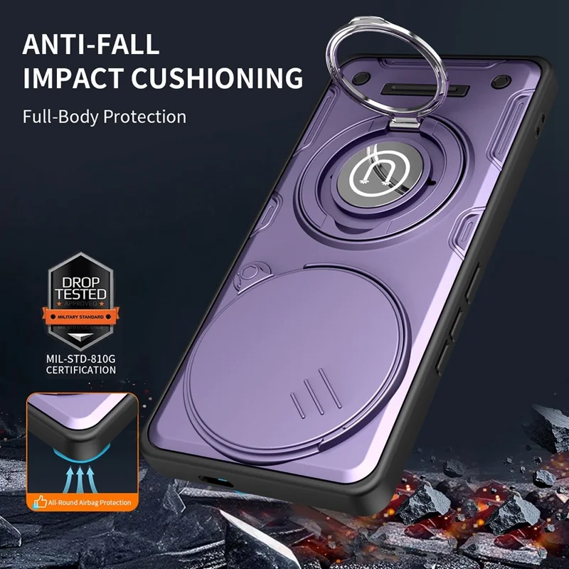 Telefonhölse för Honor Magic7 Lite 5G / X60 Pro 5G / X9c 5G Ringstöd PC + TPU-skåll med glidande kamerahölja - Lila