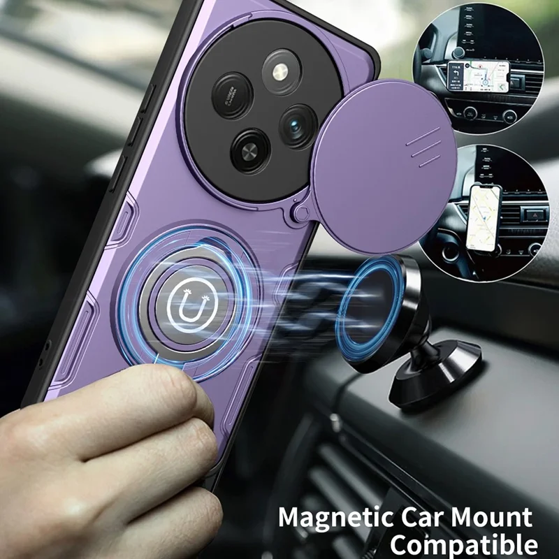 Telefonhölse för Honor Magic7 Lite 5G / X60 Pro 5G / X9c 5G Ringstöd PC + TPU-skåll med glidande kamerahölja - Lila