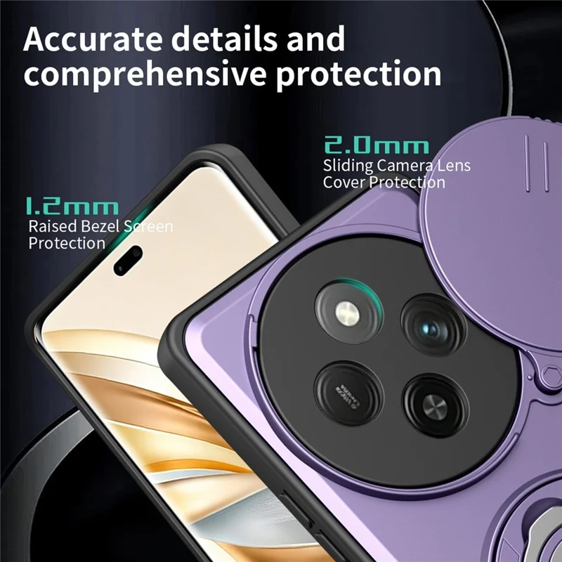 Telefonhölse för Honor Magic7 Lite 5G / X60 Pro 5G / X9c 5G Ringstöd PC + TPU-skåll med glidande kamerahölja - Lila