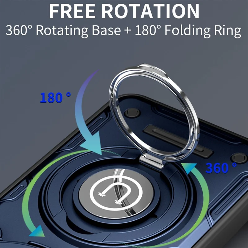 Phone Case For Honor X70 5G / X9d 5G / Magic8 Lite 5G Ring Kickstand PC + TPU Shell with Slide Camera Cover - Dark Blue