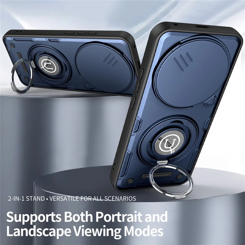Phone Case For Honor X70 5G / X9d 5G / Magic8 Lite 5G Ring Kickstand PC + TPU Shell with Slide Camera Cover - Dark Blue