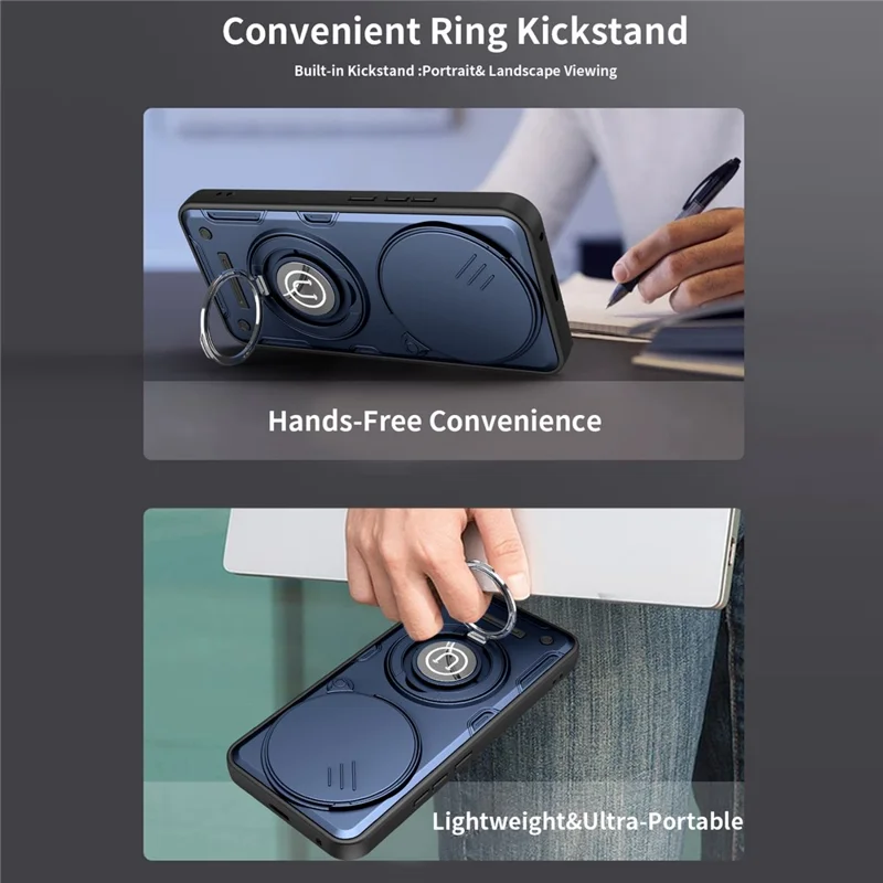 Phone Case For Honor X70 5G / X9d 5G / Magic8 Lite 5G Ring Kickstand PC + TPU Shell with Slide Camera Cover - Dark Blue