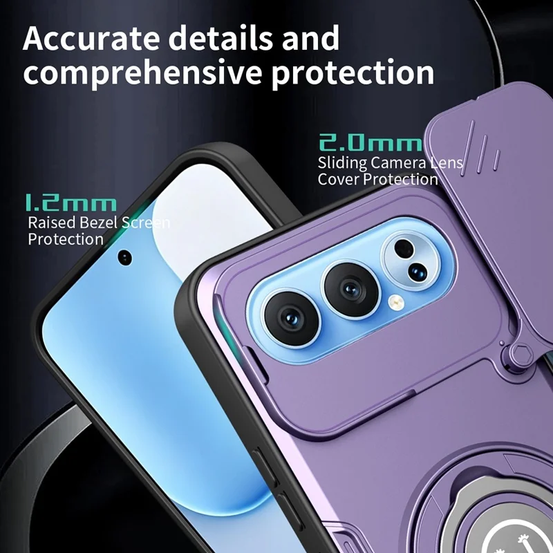 Folia na Honor 500 5G / 500 Pro 5G z przesuwaną osłoną obiektywu aparatu, pierścieniem i podstawką PC + TPU, fioletowa