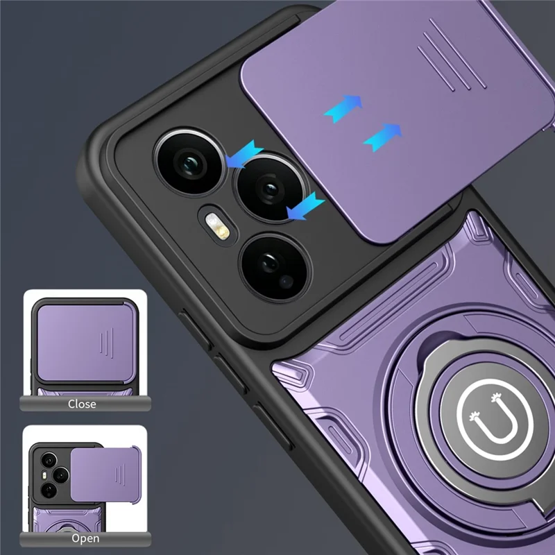 Obudowa do Honor 400 Pro 5G (Global) z przesuwnym pokryciem aparatu, pierścieniem podstawka PC + obudowa telefoniczna TPU - fioletowa