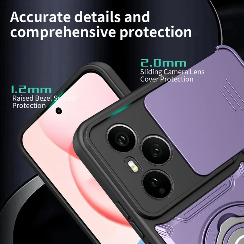 Obudowa do Honor 400 Pro 5G (Global) z przesuwnym pokryciem aparatu, pierścieniem podstawka PC + obudowa telefoniczna TPU - fioletowa