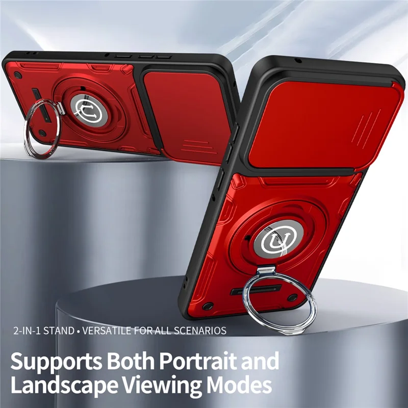 Für Motorola Moto G86 5G Hülle mit schiebbarer Kameraabdeckung Ring-Ständer PC + TPU Handyhülle - Rot
