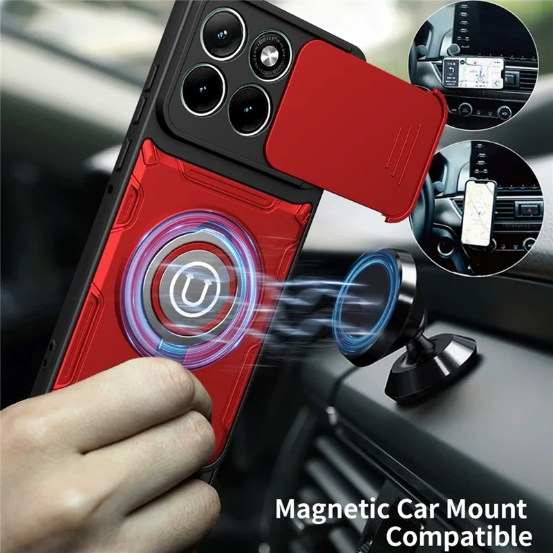 Für Motorola Moto G86 5G Hülle mit schiebbarer Kameraabdeckung Ring-Ständer PC + TPU Handyhülle - Rot