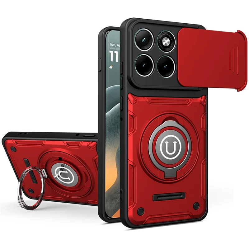 For Motorola Edge 60 5G / Edge 60 Fusion 5G Case with Slide Camera Cover Ring Kickstand PC + TPU Phone Shell - Red