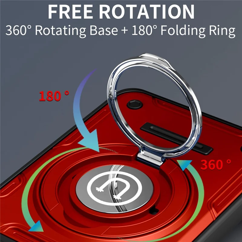 For Motorola Edge 60 Pro 5G Case with Slide Camera Cover Ring Kickstand PC + TPU Phone Shell - Red