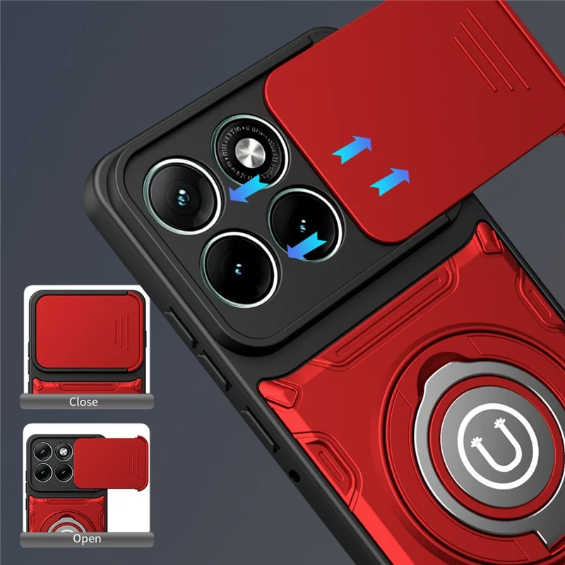 For Motorola Edge 60 Pro 5G Case with Slide Camera Cover Ring Kickstand PC + TPU Phone Shell - Red