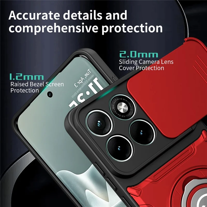 For Motorola Edge 60 Pro 5G Case with Slide Camera Cover Ring Kickstand PC + TPU Phone Shell - Red