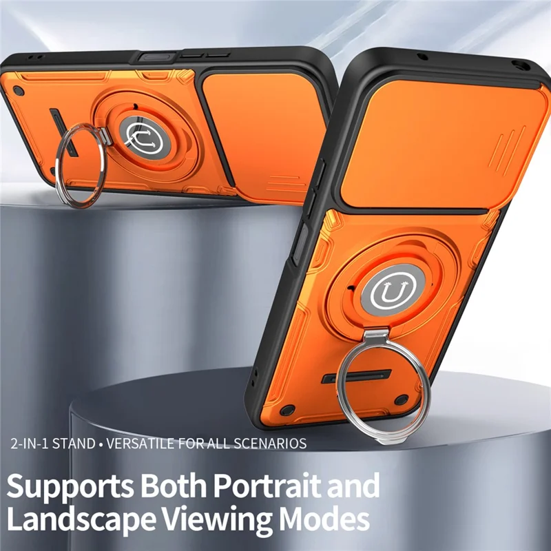 Phone Case For Xiaomi Redmi 13 4G / Redmi 13 5G / Poco M6 Plus 5G Ring Kickstand PC + TPU Shell with Slide Camera Cover - Orange