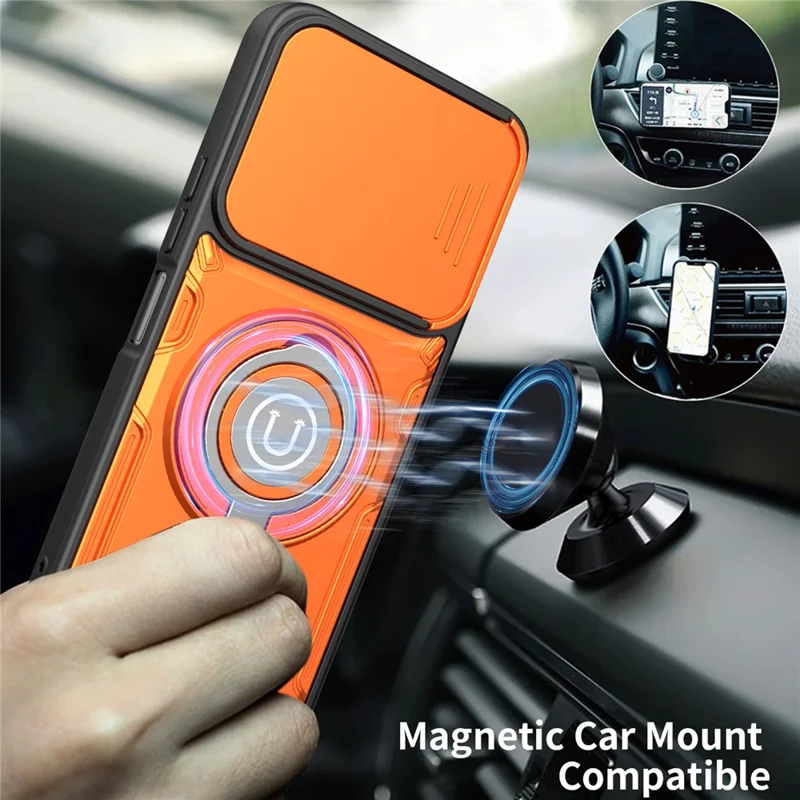 Phone Case For Xiaomi Redmi 13 4G / Redmi 13 5G / Poco M6 Plus 5G Ring Kickstand PC + TPU Shell with Slide Camera Cover - Orange