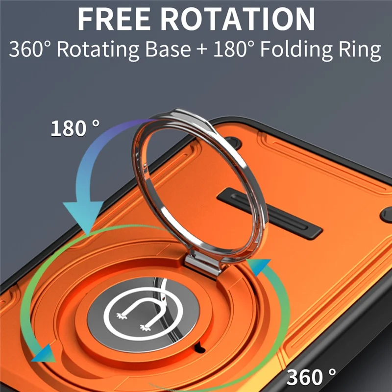 Phone Case For Xiaomi Redmi 13 4G / Redmi 13 5G / Poco M6 Plus 5G Ring Kickstand PC + TPU Shell with Slide Camera Cover - Orange