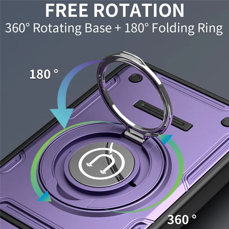 For Xiaomi Redmi A5 4G (171.7mm) / Poco C71 4G Case with Slide Camera Cover Ring Kickstand PC + TPU Phone Shell - Purple
